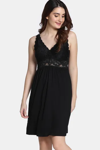 Buy Zivame Lace N Mesh Babydoll - Black Beauty